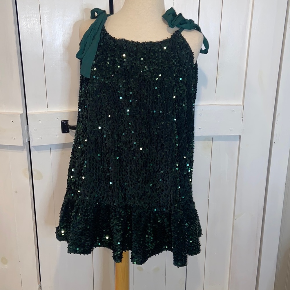 NWOT Free People Nova Green Sequined Velvet Adjustable Mini Dress